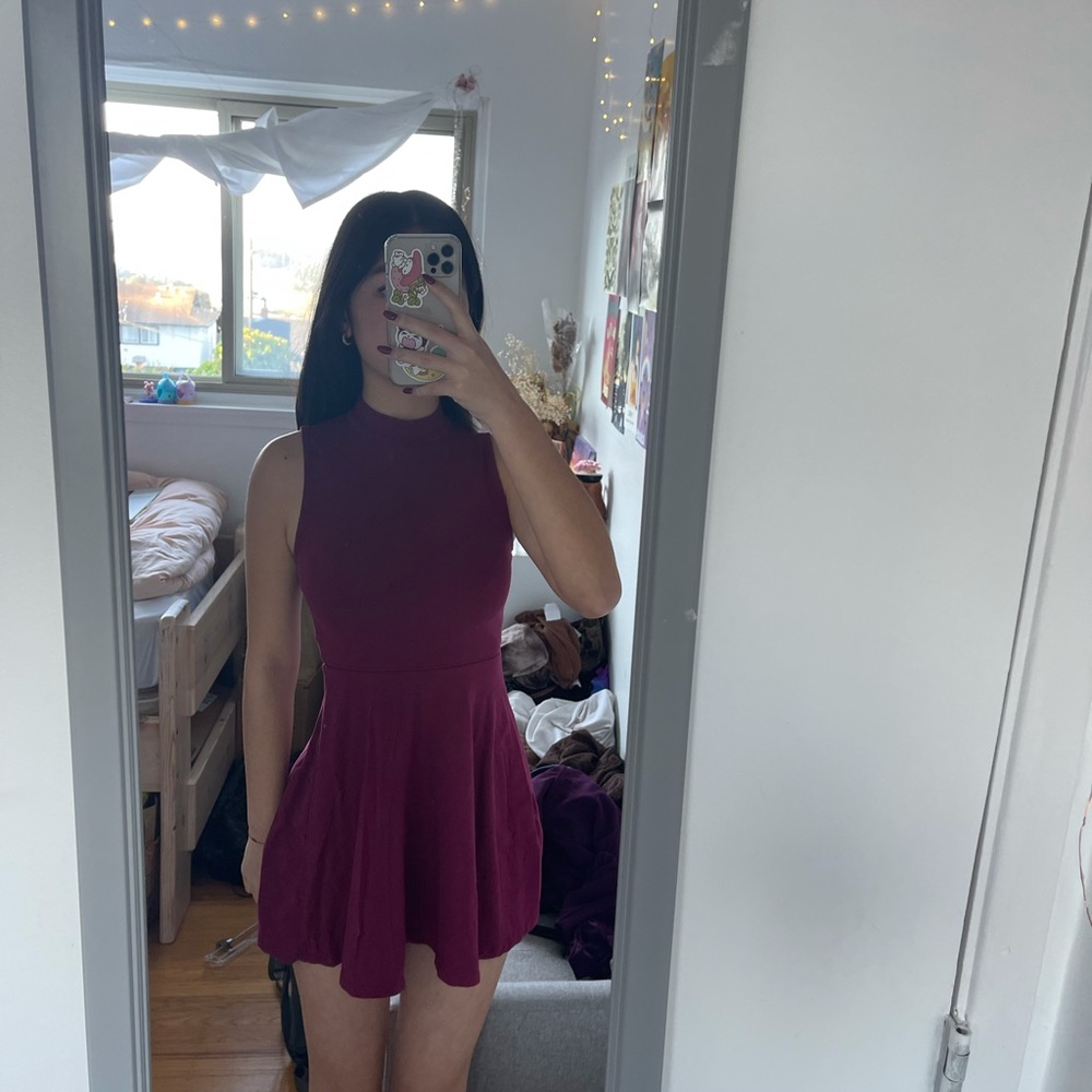 mock neck maroon / burgundy skater dress
